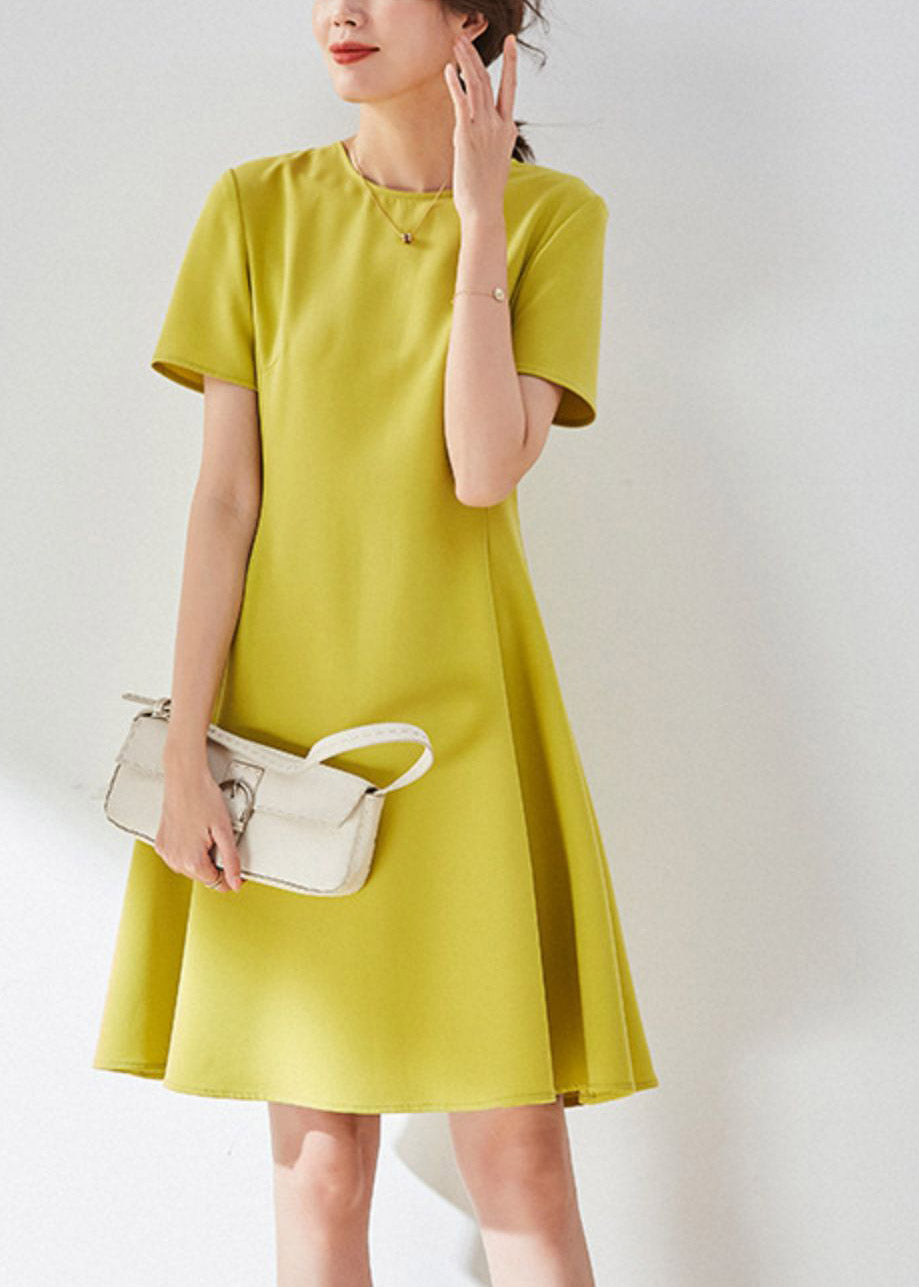 Yellow Slim Mid Dress Short Sleeve LY3904 - fabuloryshop