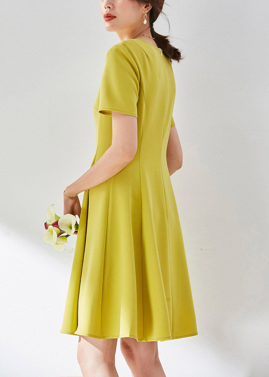 Yellow Slim Mid Dress Short Sleeve LY3904 - fabuloryshop