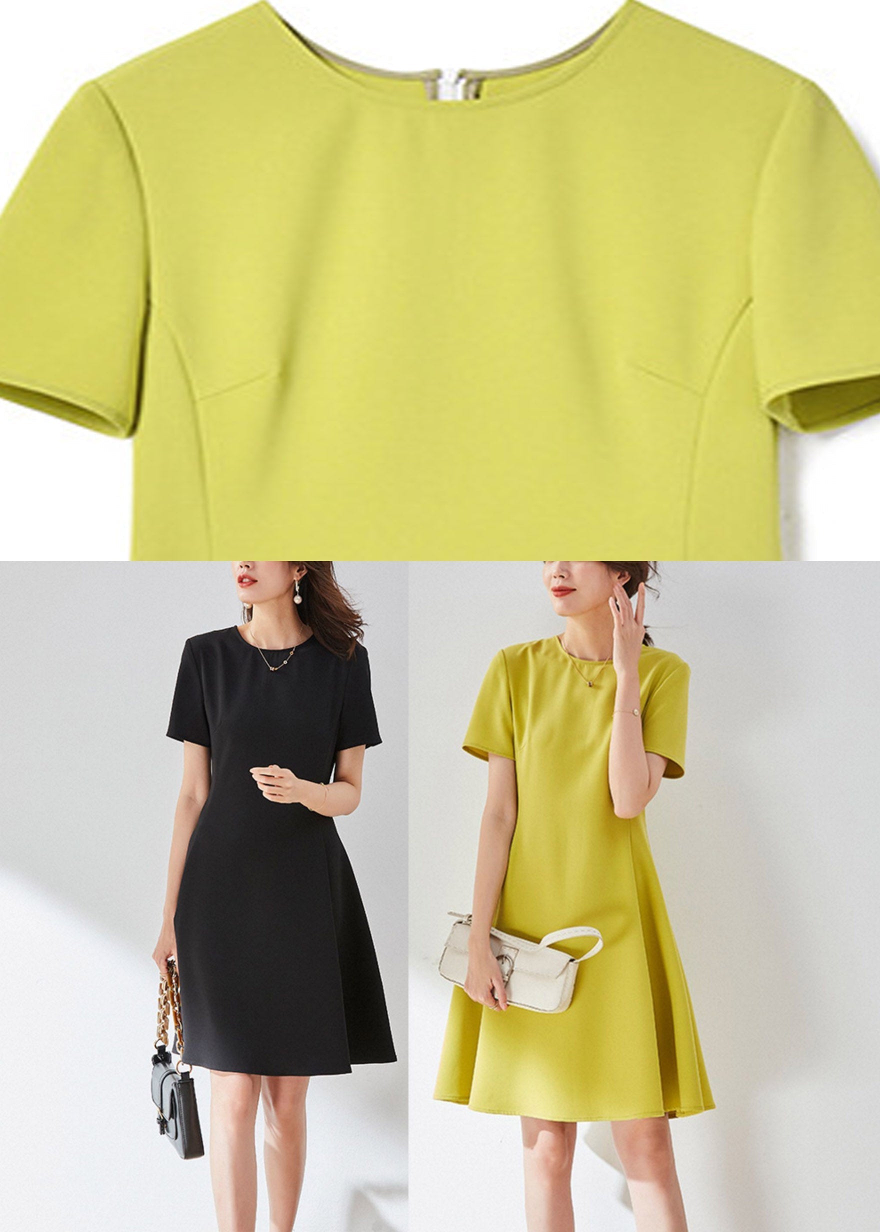 Yellow Slim Mid Dress Short Sleeve LY3904 - fabuloryshop