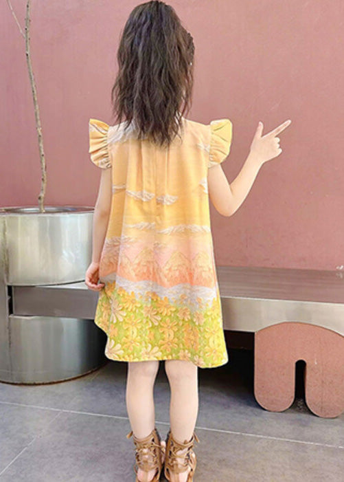 Yellow Stand Collar Ruffled Wrinkled Mid Dress Summer LY5506 - fabuloryshop