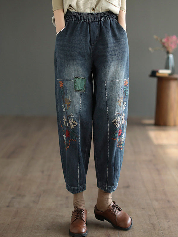 Casual Loose Embroidered Elasticity Harem Denim Pants LY3970 - fabuloryshop