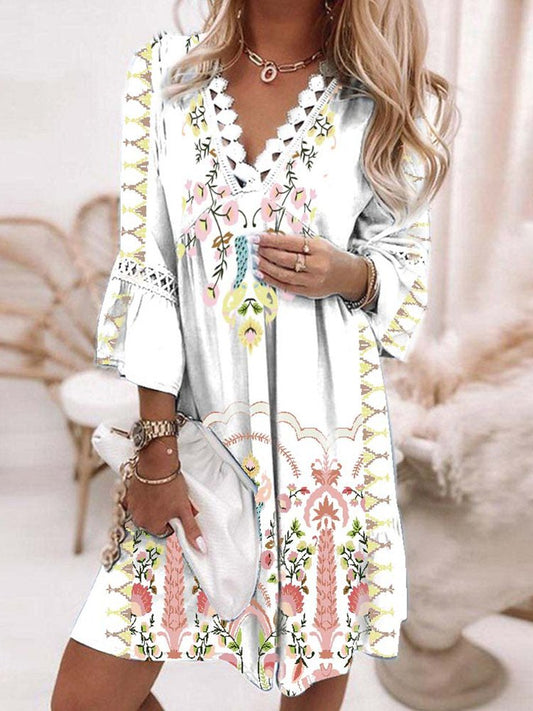 Boho Loosen Short Sleeve Woven Dress  QV111 - fabuloryshop