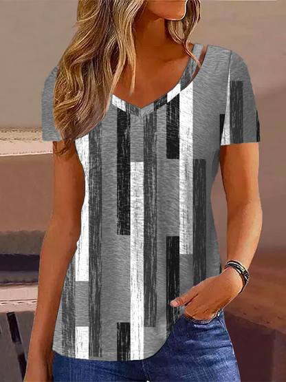 V Neck Casual Striped Shirt  mm294 - fabuloryshop