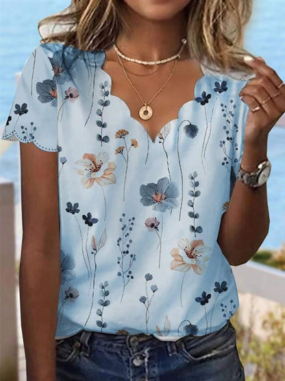 Summer Dessert Shell Neck Floral Design T-Shirt  cc187 - fabuloryshop