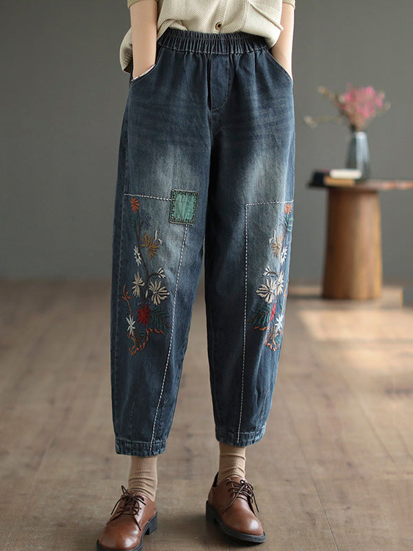 Casual Loose Embroidered Elasticity Harem Denim Pants LY3970 - fabuloryshop