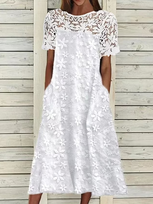 Cotton-Blend Linen Floral Dress  WL87 - fabuloryshop
