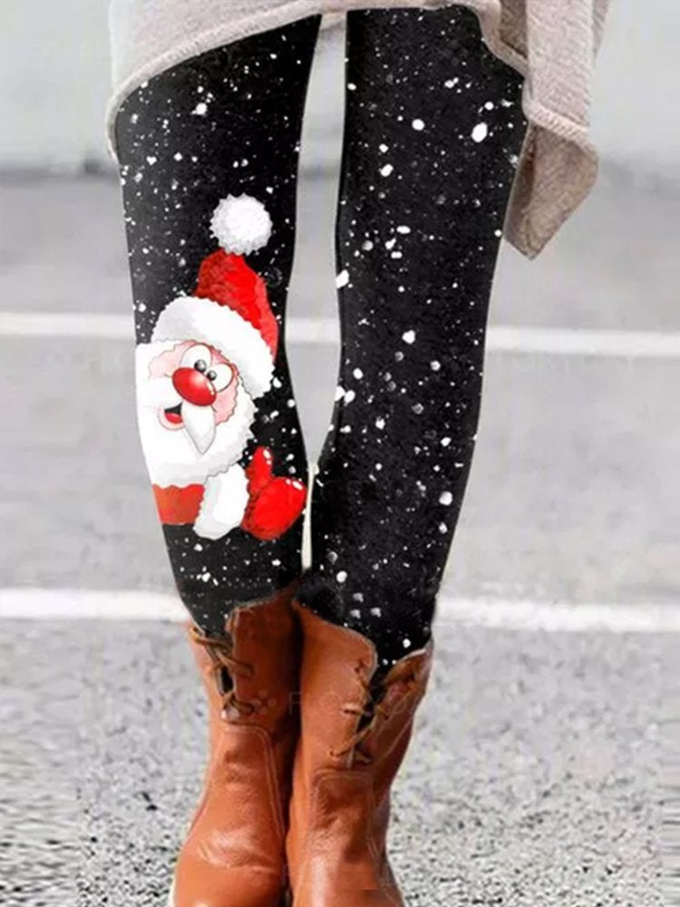 Women&#x27;s Gray Tight Legging Christmas Hat Printed  WK102 - fabuloryshop