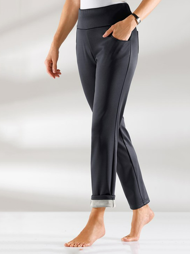 Women Fleece Warm Elastic Waist Casual Basic Black Pants  WK89