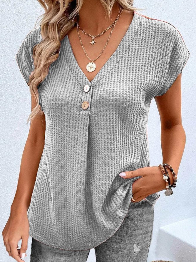 V Neck Plain Casual Shirt  mm284 - fabuloryshop