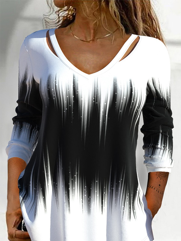 Color Block Long sleeve Casual T-Shirt Tunic  WI107 - fabuloryshop