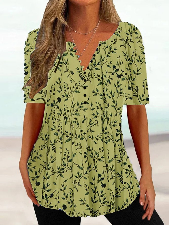 Women&#x27;s Summer Tunics V Neck Regular Fit Casual Floral Shirt  mm247 - fabuloryshop