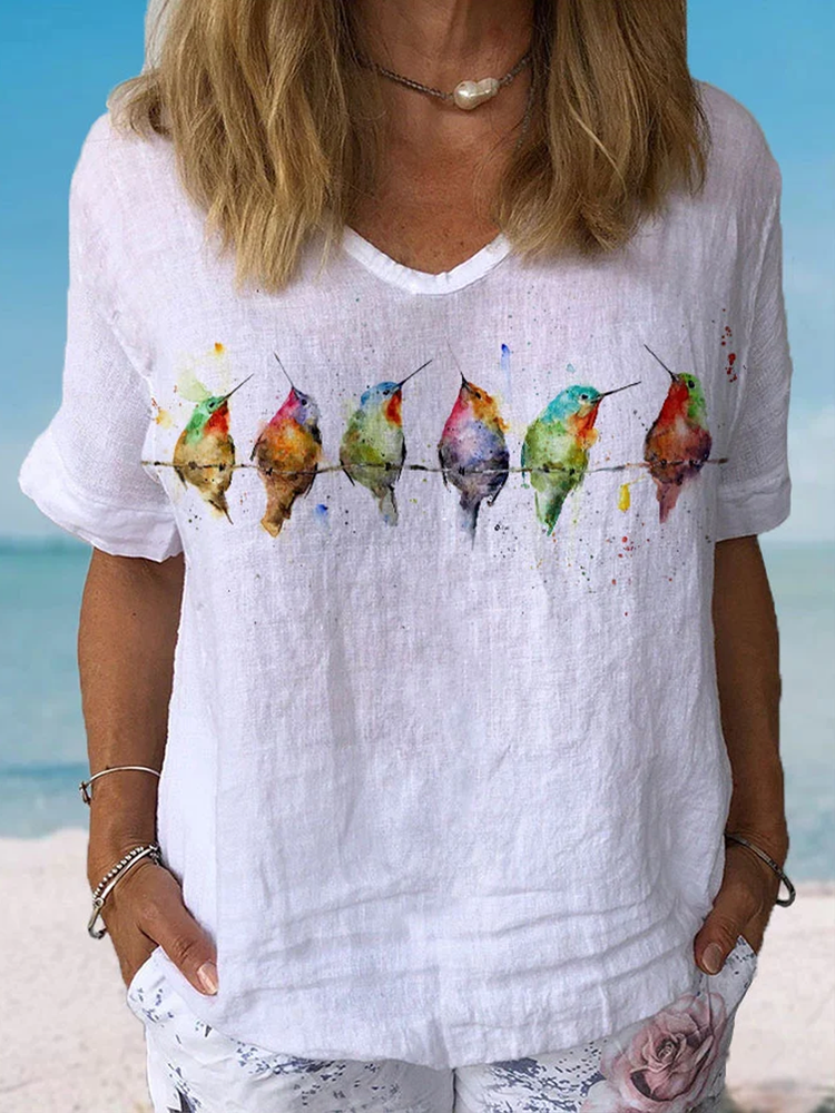 Women&#x27;s Watercolor Hummingbirds Print Lounge Top  mm263 - fabuloryshop