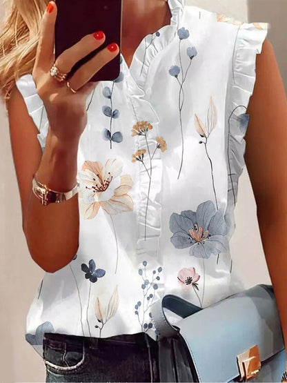 Lotus Leaf Collar Floral Casual Shirt  mm250 - fabuloryshop