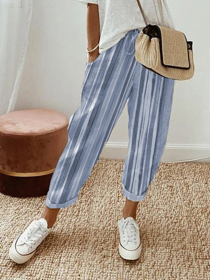 Striped Casual Pockets Loose Elastic Waist Pants  QB100 - fabuloryshop