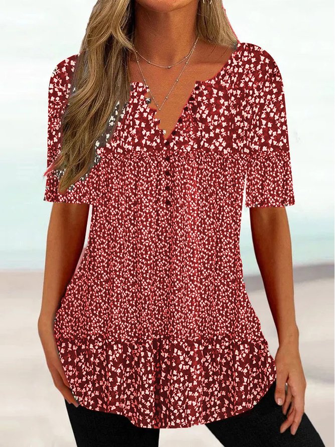 Women&#x27;s Summer Tunics V Neck Floral Regular Fit Casual Shirt  mm245 - fabuloryshop