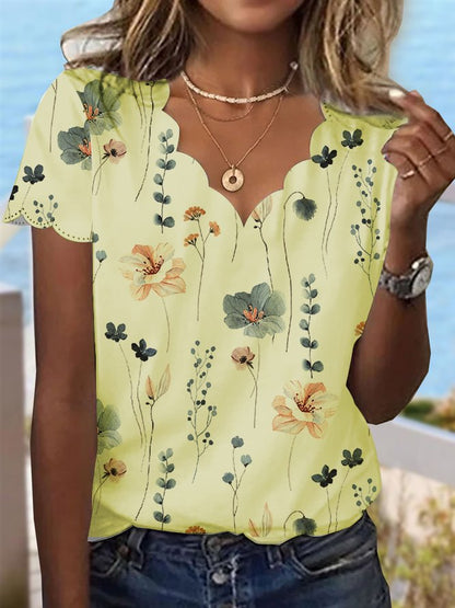 Summer Dessert Shell Neck Floral Design T-Shirt  cc187 - fabuloryshop