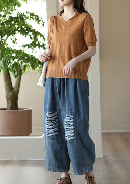 Loose Hollow Elasticity Denim Harem Pants LY3927 - fabuloryshop