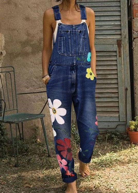 Boho Sunflower Print Denim Jumpsuit LY3980 - fabuloryshop