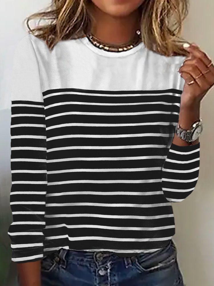 Crew Neck Striped Casual T-Shirt  WI95 - fabuloryshop