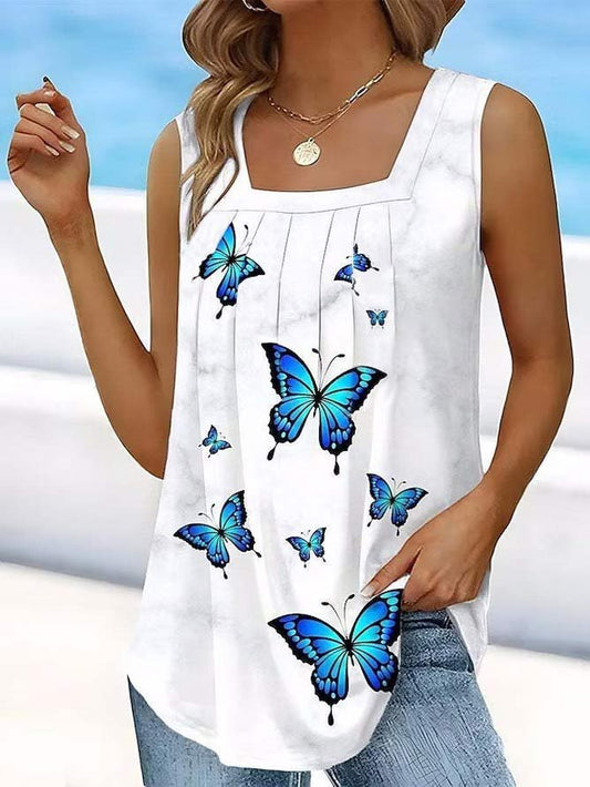 Butterfly Loose Square Neck Casual Tank Top  WU112 - fabuloryshop