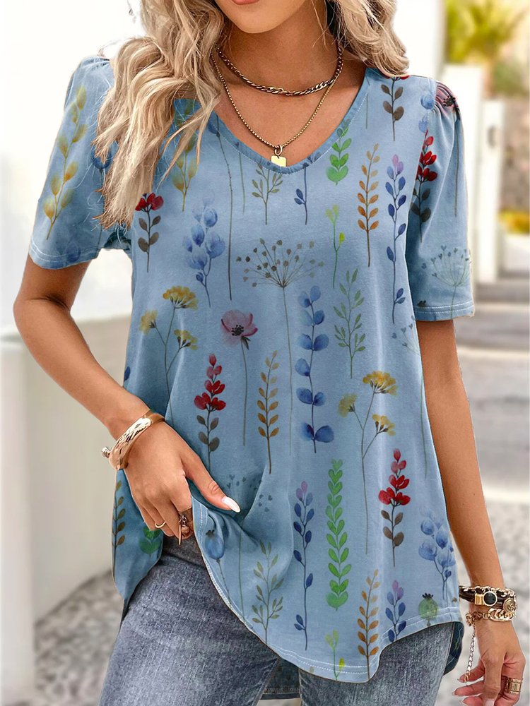 V Neck Casual Loose Floral Shirt  QR63 - fabuloryshop