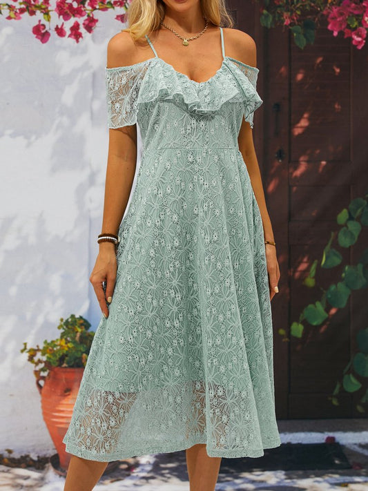 V Neck Lace Elegant Dress  QM95 - fabuloryshop