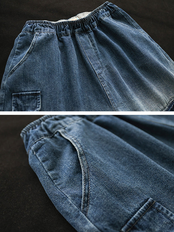 Vintage Hollow Elasticity Applique Denim Ninth Pants LY3921 - fabuloryshop