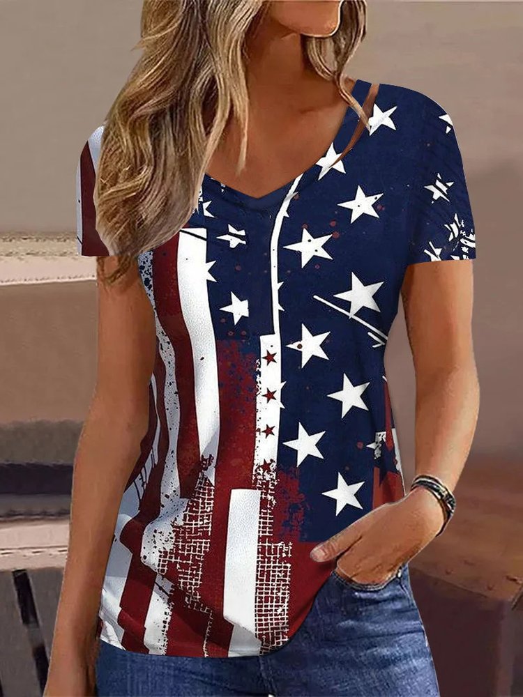 Country Casual/Independence Day Design Knit T-Shirt  QW66