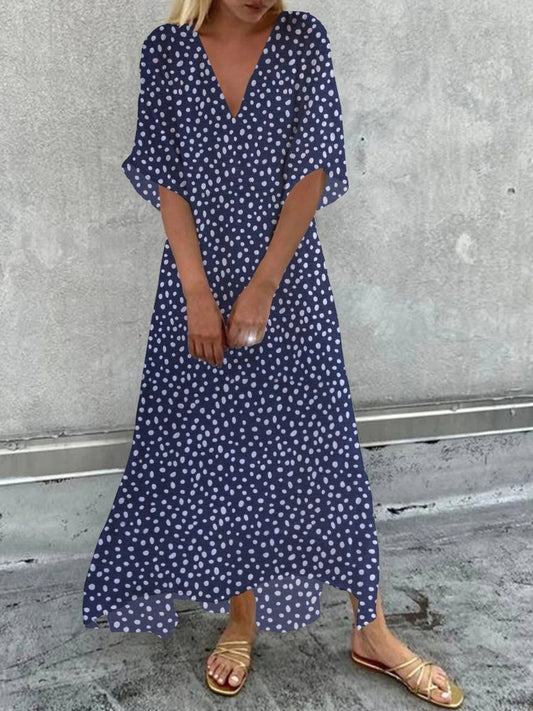 Casual Polka Dots Short Sleeve V Neck Printed Dress  QA37 - fabuloryshop