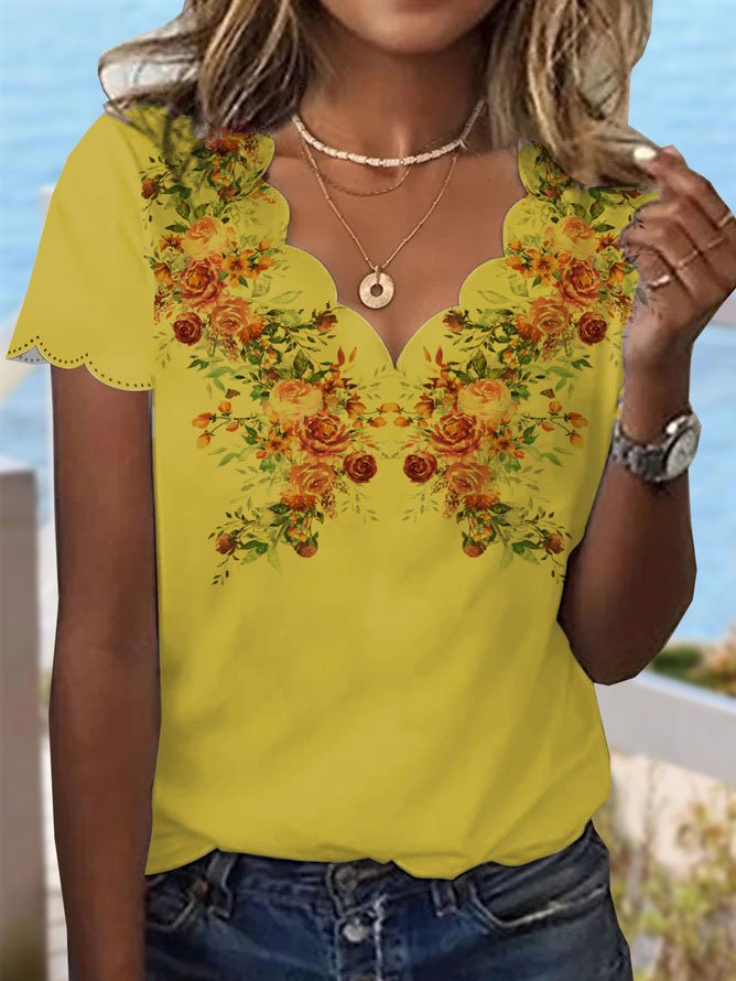 Casual Floral Jersey Lace Collar Shirt  WG63 - fabuloryshop