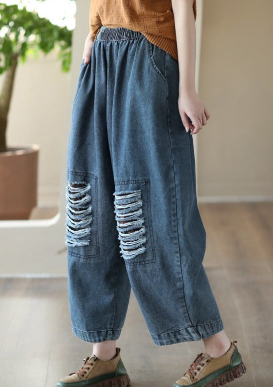 Loose Hollow Elasticity Denim Harem Pants LY3927 - fabuloryshop