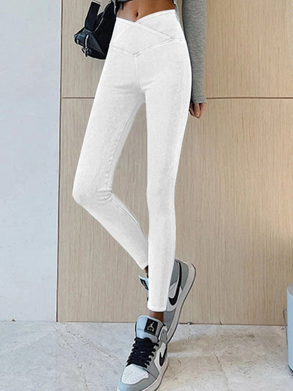 Crossover High Elasticity Tight Plain Blue Leggings  QK103 - fabuloryshop