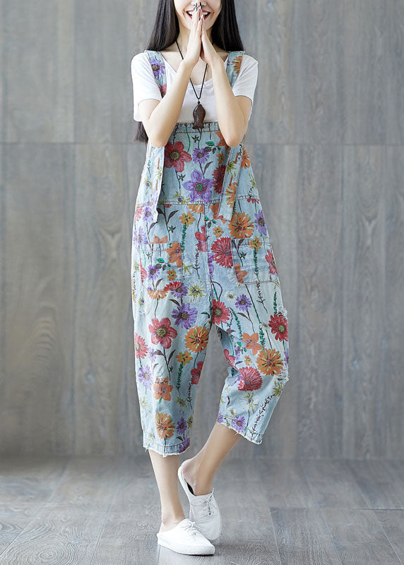 Classy light Blue pockets Floral Denim Jumpsuit LY3965 - fabuloryshop