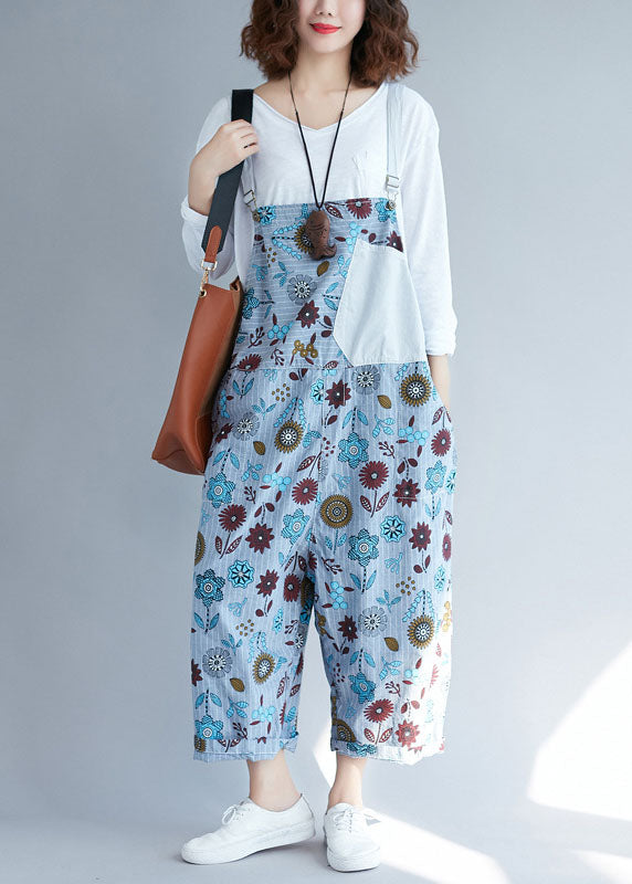 Casual light Grey pockets Patchwork Floral denim Jumpsuits LY3968 - fabuloryshop