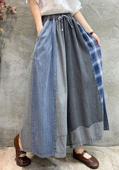 Casual Drawstring Elasticity Plaid Split-Joint Ninth Denim Pants LY3920 - fabuloryshop