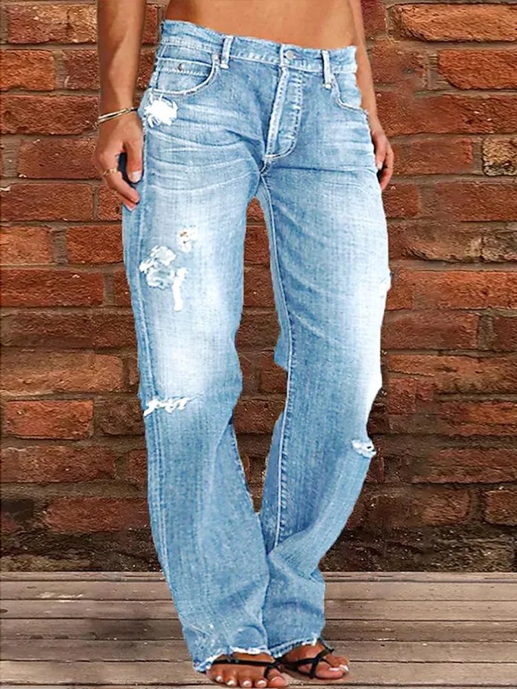 Loose Plain Casual Denim Jeans  QK95 - fabuloryshop