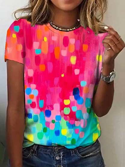 Crew Neck Casual Ombre Loose Rainbow Dot Short Sleeve T-Shirt  cc193 - fabuloryshop