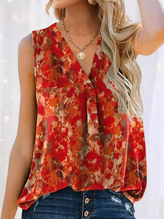 Bright Red Print Sleeveless Tank Top  WU106 - fabuloryshop