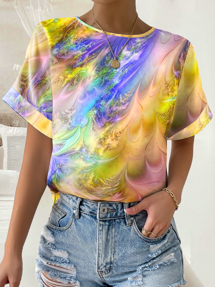 Crew Neck Abstract Loose Casual T-Shirt  WI101 - fabuloryshop