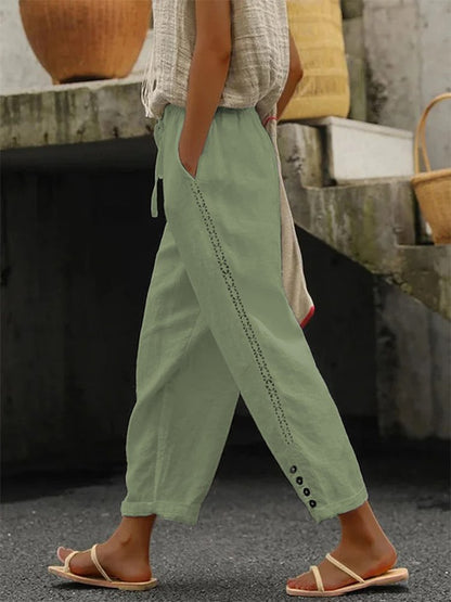 Plain Lace Edge Buckle Casual Pants  WX99 - fabuloryshop