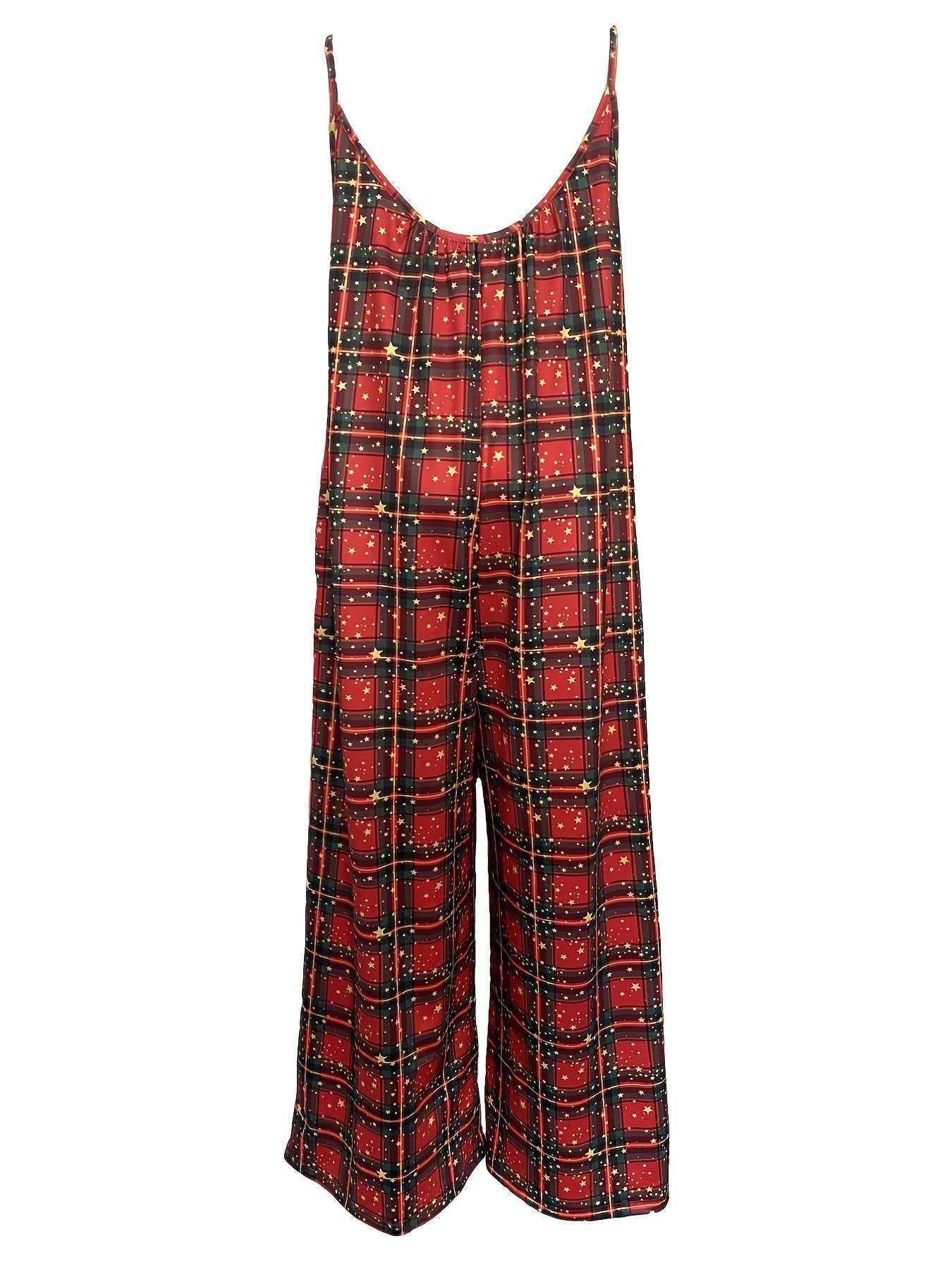 Casual Sleeveless Christmas Plaid Print Cami Jumpsuit RS2084 Ada Fashion