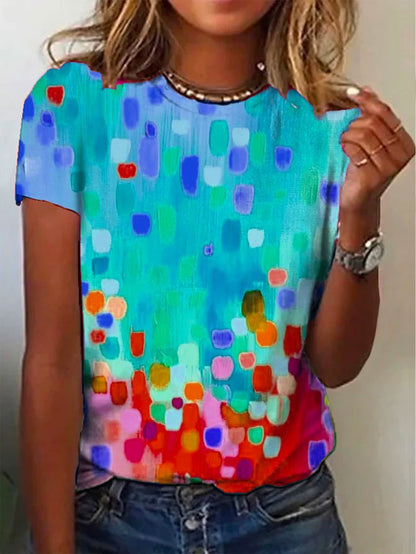 Crew Neck Casual Ombre Loose Rainbow Dot Short Sleeve T-Shirt  cc193 - fabuloryshop