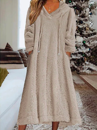 Loose Fluffy/Granular Fleece Fabric Hoodie Casual Dress  WJ94 - fabuloryshop