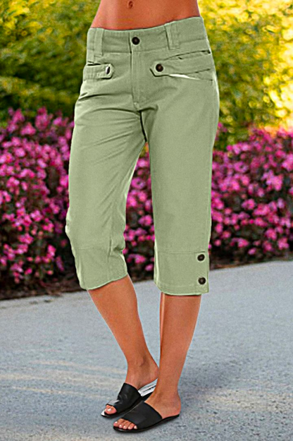 Buttoned Casual Loose Plain Button Detail Low Waist Capris Pants  QN80 - fabuloryshop