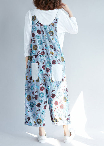 Casual light Grey pockets Patchwork Floral denim Jumpsuits LY3968 - fabuloryshop