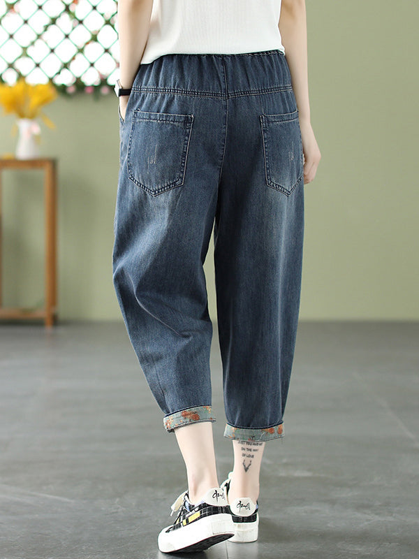 Vintage Artistic Retro Applique Denim Pants LY3972 - fabuloryshop