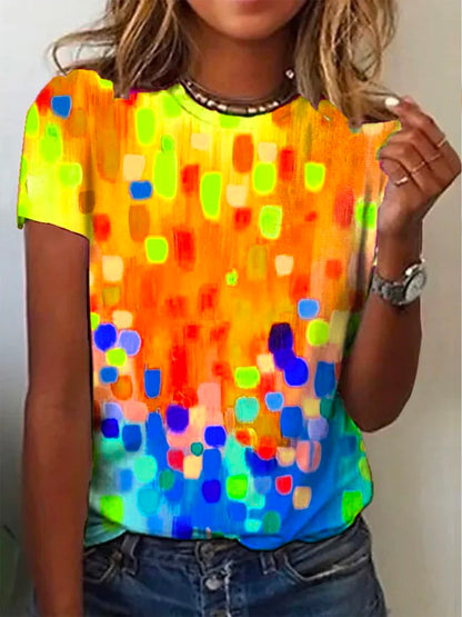 Crew Neck Casual Ombre Loose Rainbow Dot Short Sleeve T-Shirt  cc193 - fabuloryshop