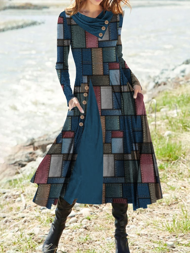 Casual Buttoned Wool/Knitting Asymmetrical Dress  WF78