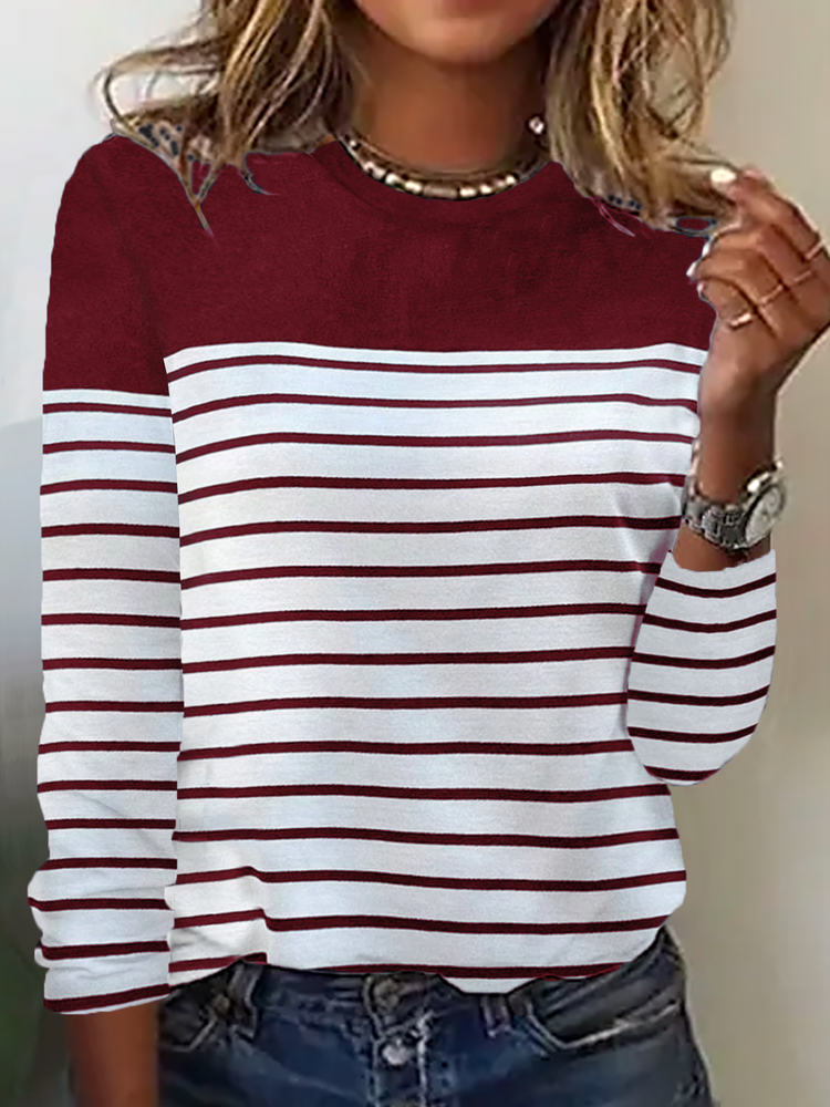 Crew Neck Striped Casual T-Shirt  WI95 - fabuloryshop