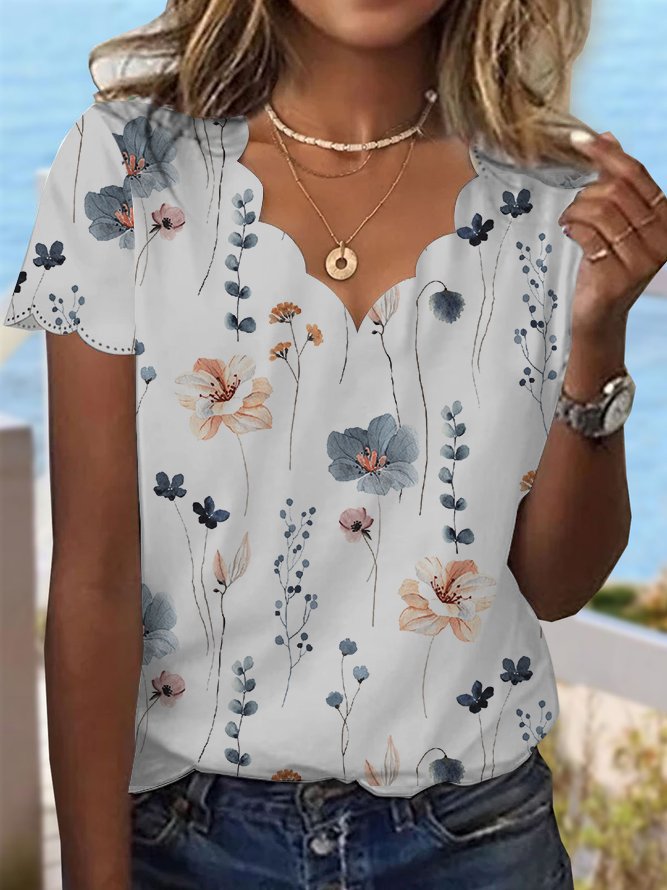 Summer Dessert Shell Neck Floral Design T-Shirt  cc187 - fabuloryshop